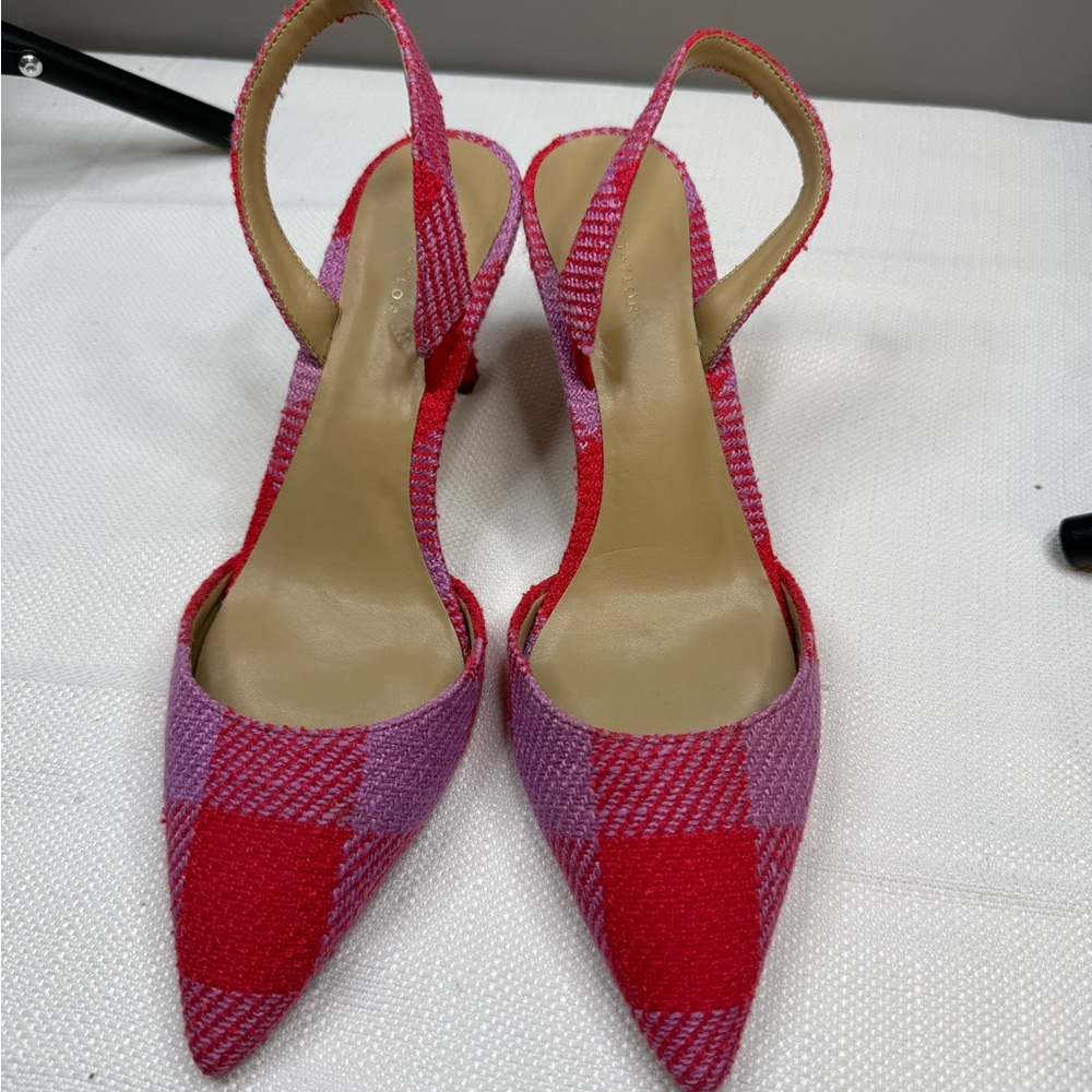 Ann Taylor Red and Pink Plaid Heels